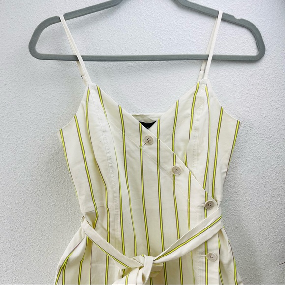 Banana Republic white dress with starps, green stripes, button down,linen cotton - Picture 6 of 11